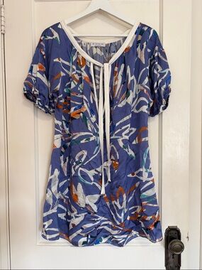 SHAN silk coverup. Silk. Blue and white floral